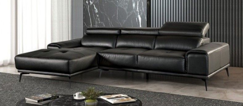 Brand New Black Leather Modern Style Sectional Sofa