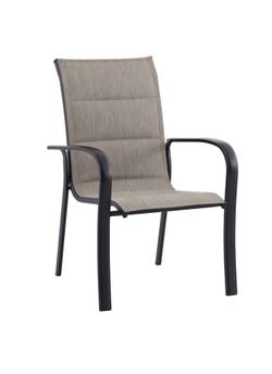 Style Selections Pelham Bay Stackable Black CHAIR- Metal Frame Stationary Dining Chair with Tan Sling Seat