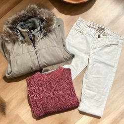 Winter Outfit With Cabelas Fur Trimmed Vest Banana Republic Jeans And Sweater All Size Small