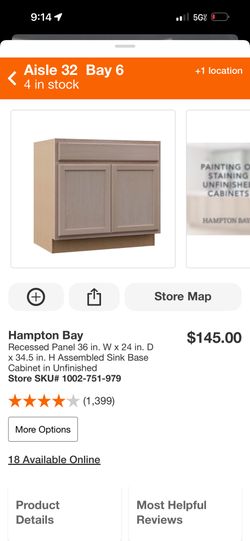 Base Cabinet For Sink 36”