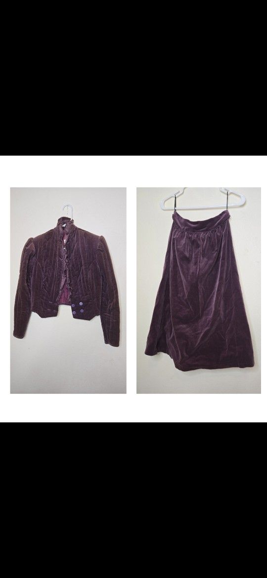 Vintage 70s GUNNE SAX By Jessica Victorian Velvet Satin Matching Blazer & Skirt 11 Petite
