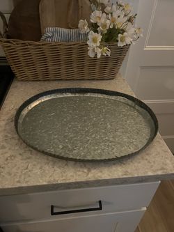 Galvanize scalloped round tray $12