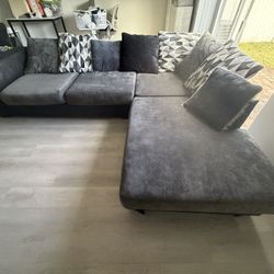 L Shaped Sectional Couch, Dark Gray And Black 