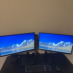 Dual Acer Monitors With Mini PC and Wireless Keyboard And Mouse