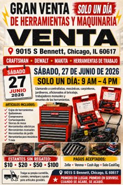 GRAN VENTA DE HERRAMIENTAS Y MAQUINARIA — UN SOLO DÍA