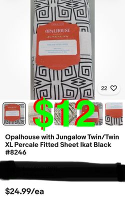 Opalhouse with Jungalow Twin/Twin XL Percale Fitted Sheet Ikat Black #8246