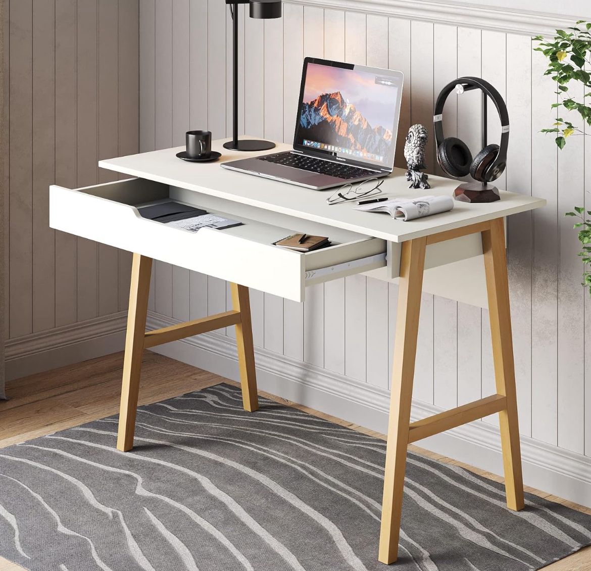 Take Today Please 7/07/25 Modern Design Small White Desk 42 Inch with Drawer,