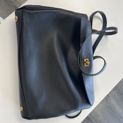 New Black Genuine Leather Tote Bag – Large with Gold Hardware