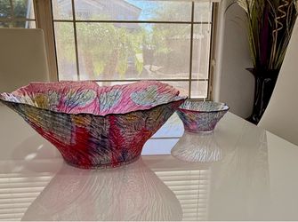 Art Glass Decorative Bowls - Set of 2 - Pink & Multicolor - Like New