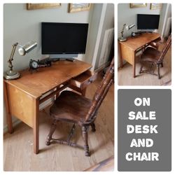 Solid oak desk and chair..
