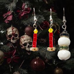 Handcrafted Christmas Earring Bundle Candle & Snowman Glass Bead Holiday Jewelry