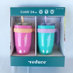 Reduce Cold1 24oz Tumbler with Straw 2-Pack Available in Pink & Teal or White & Black