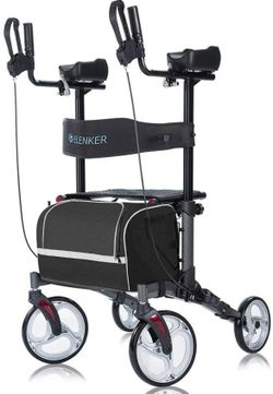 2026 ELENKER Upright Walker Stand Up Folding Rollator Carbon Fiber Black
