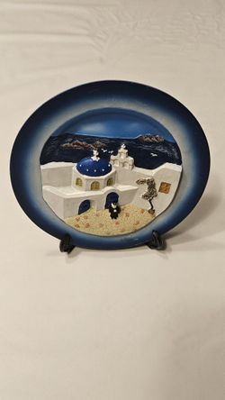 Vintage Hand Painted Mykonos Greece Decorative Souvenir Plate
