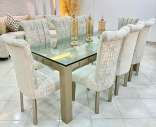 Glass Top Dining Table with 6 Chairs