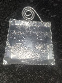 Vintage Hand-Wrought Aluminum Floral Tray / Dish with Coiled Spiral Swirl Handle