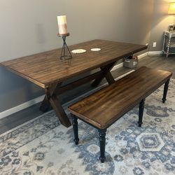 Ashley Store - Rustic Wooden Table With Banch