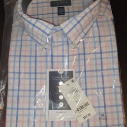 Club Room Mens Slim Fit Plaid Button Down Shirt Pink Blue XL