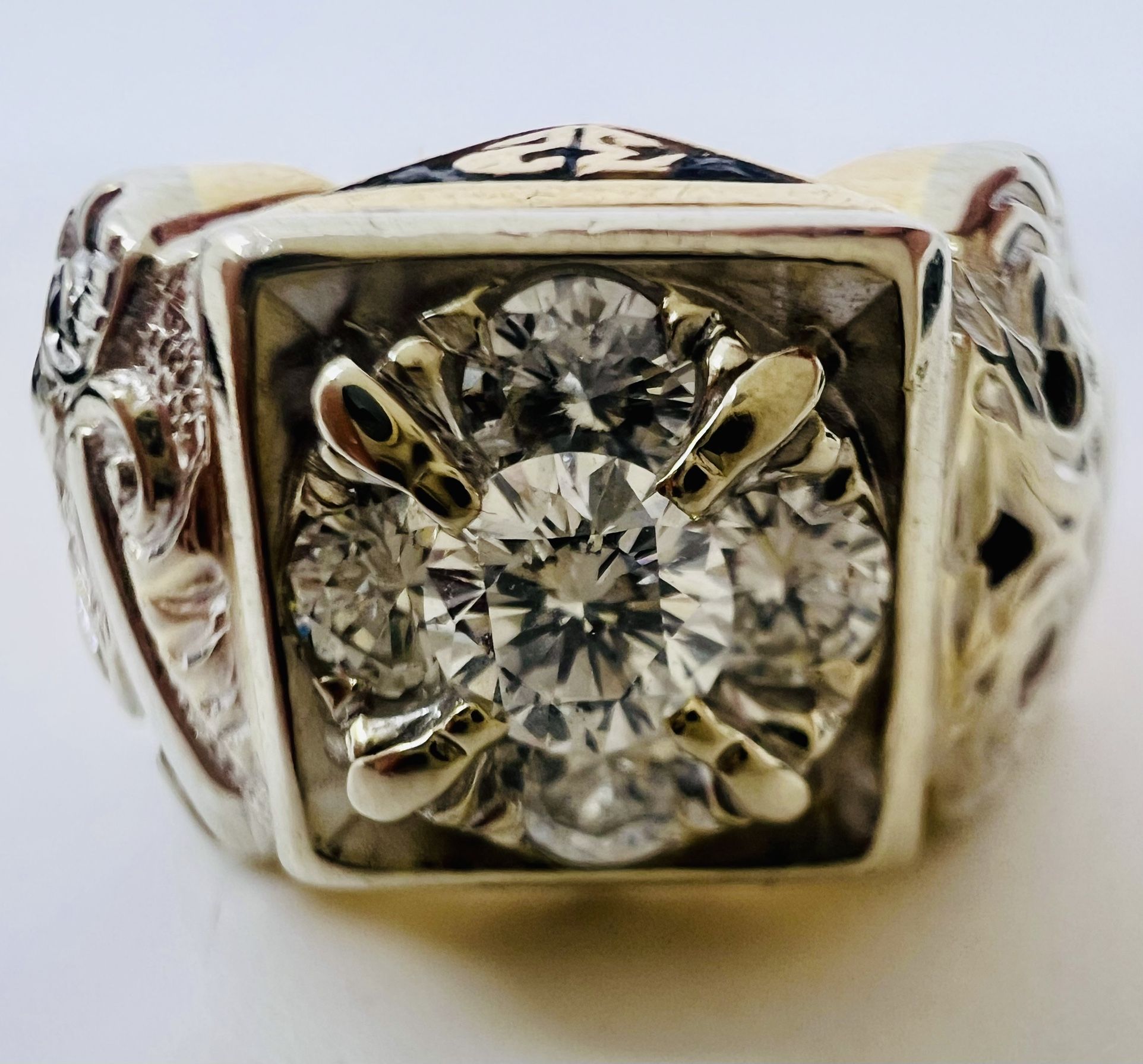 Vintage Natural Diamond Masonic Men's Ring