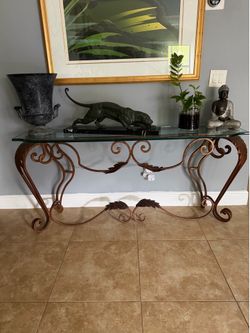 Gold iron table with glass