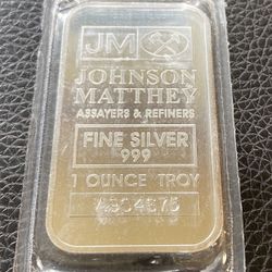 JOHNSON MATTHEY 1 OZ 999 SILVER BAR - Sealed—