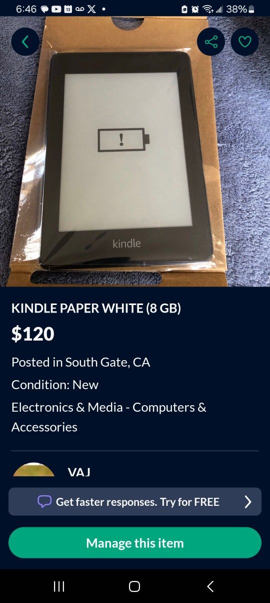 KINDLE PAPER WHITE (8GB)
