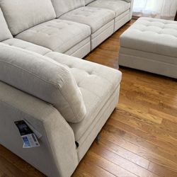 Thomasville Tisdale Modular Sectional 6-piece Taupe with Storage Ottoman