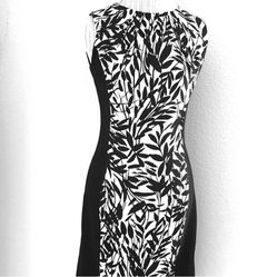 New York & Co Black White Leaf Print Sheath Dress