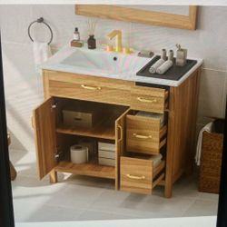 36-Inch Wood Bathroom Vanity with White Topped 