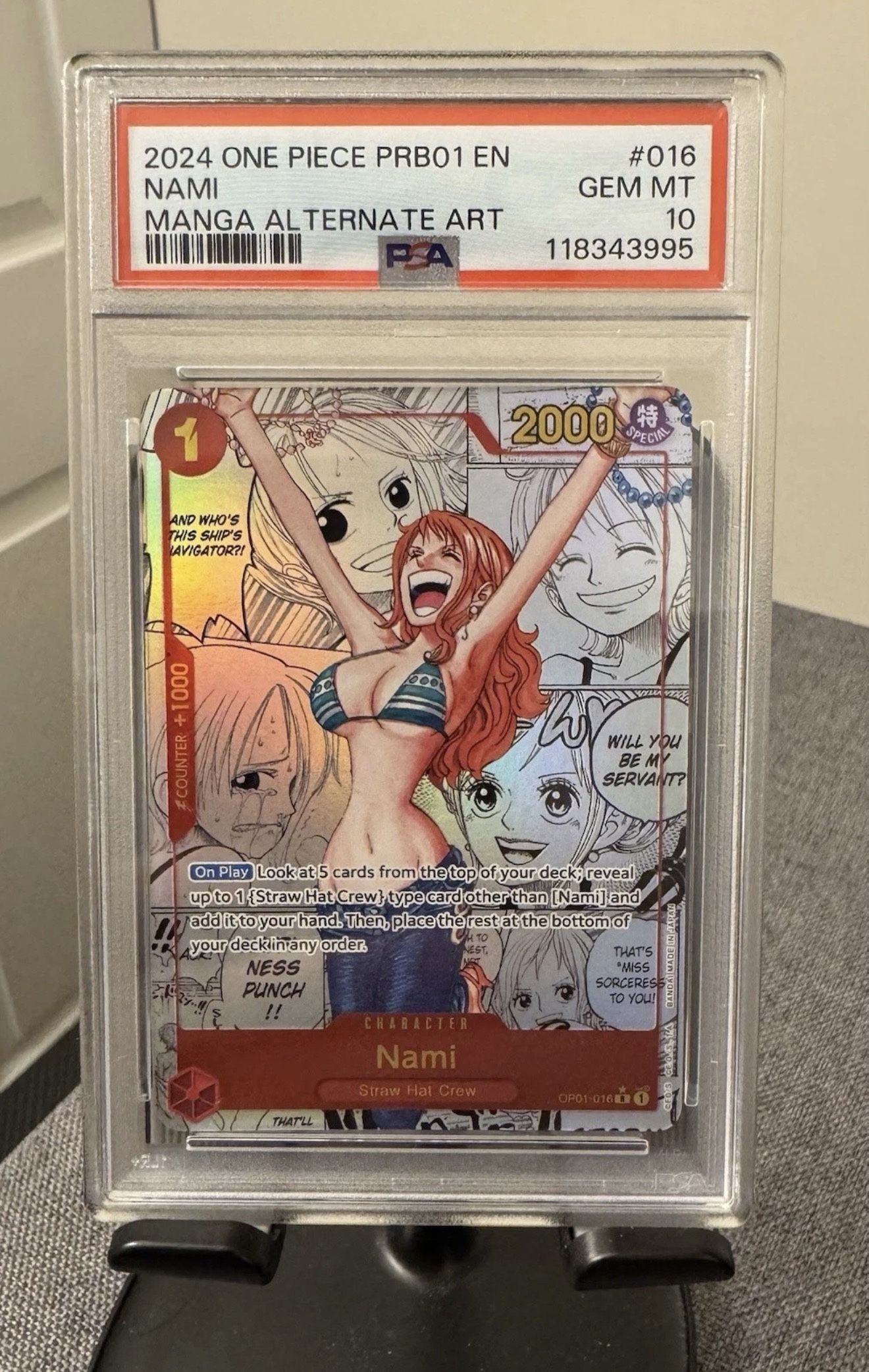 One Piece Trading Card Nami Manga Alt Art OP01-016 PRB-01 English Mint PSA 10