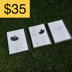Set of 3 Framed Ballerina Fashion Sketches RESTORATION HARDWARE (SELLING FOR $35)