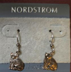 Vintage Textured Sterling Silver cat drop earring Culver City area