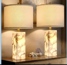 Set of 2 Marble Base Table Lamps with Nightlight