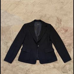 Vintage Korean Cresson Tweed-like Black Blazer Suit Jacket With Embroidered Trim, Two Pockets And One Unique Button In Ethnic Style 