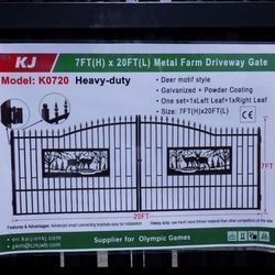  7'x20' Metal Farm Driveway Gate square deer design 