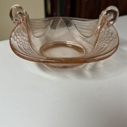 Fenton Candy Dish Pink Depression Glass Double Handle Swan Vintage