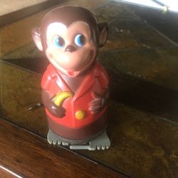 Vintage Mechanical Wind Up Monkey Plastic and Tin Hong Kong