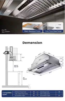 Stainless Steel Built-In Range Hood Insert