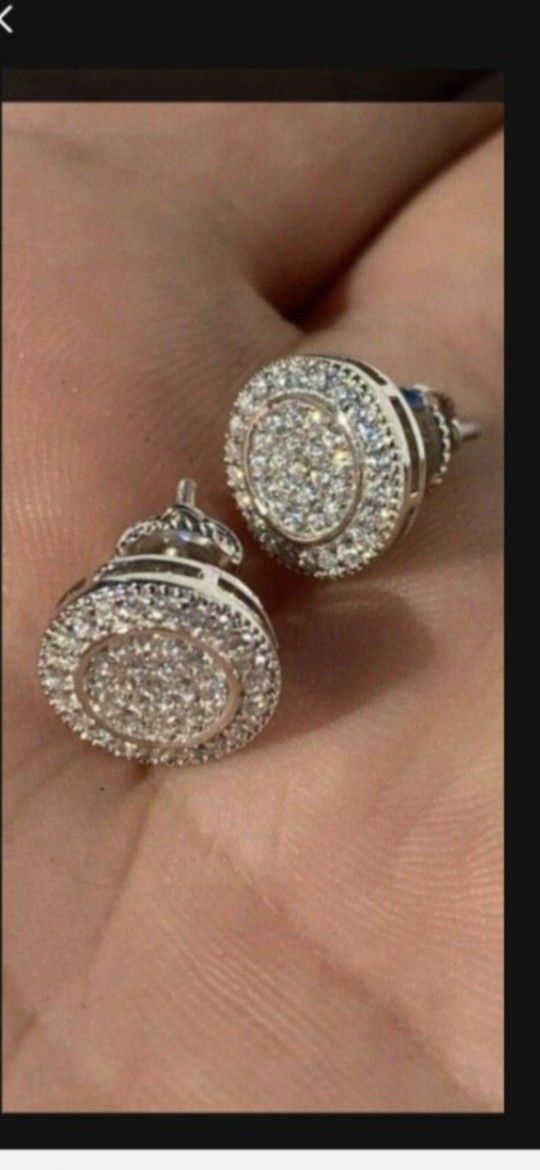 Real Solid 925 Silver Simulated Diamonds Mens Earrings Big Studs