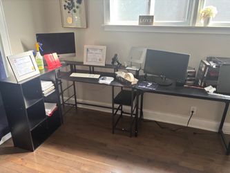 Black L-Shaped Computer Desk with Metal Frame