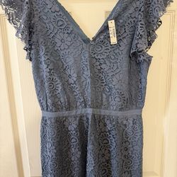 Madewell Blue Lace Mini Dress( New With Tag)—Size 0(Fit Like S, Stretchy )
