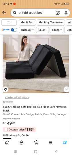 Full 6" Tri-Fold Folding Sofa Bed Mattress Black
