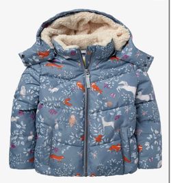 Mini Boden Puffer Jacket with Animal Print