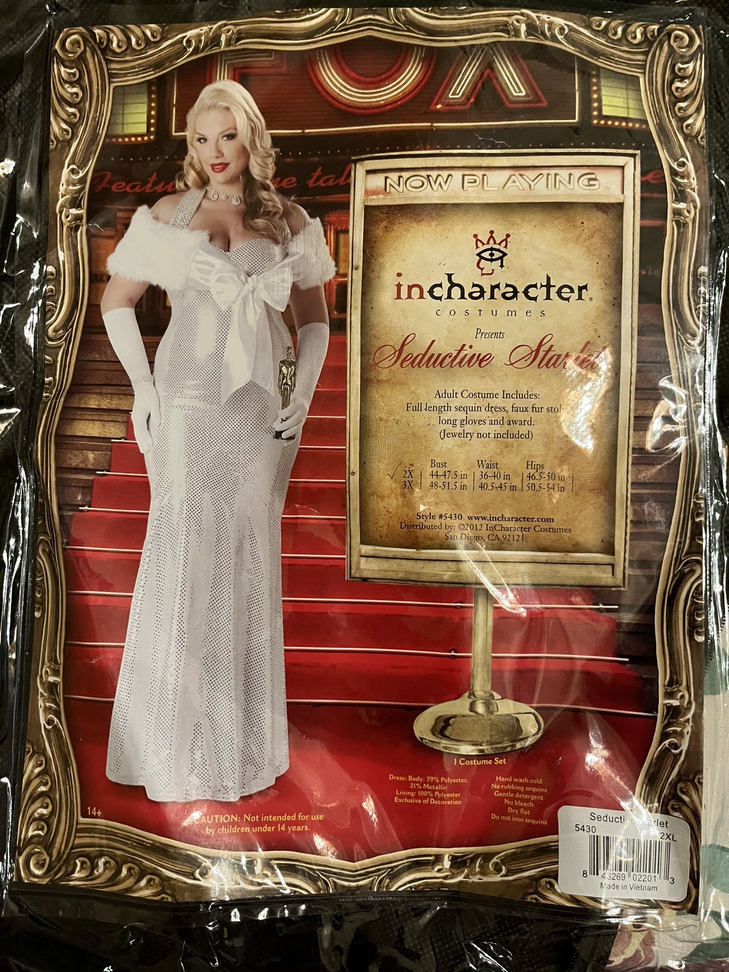NEW Halloween Costume Hollywood Oscar Winning Seductive Starlet Size 2x Sequin Dress Oscar Statue