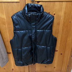 Men’s Black Puff Leather Vest