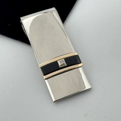 D&B 925 STERLING SILVER 14K GOLD & ONYX VINTAGE MONEY CLIP NEW 100% GENUINE