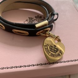 ❤️ New Designer JUICY COUTURE Bracelet, Y2K JUICY Couture Leather Wrap Around Bracelet, Double Leather Bracelet With Grommets Heart Closure ❤️ 
