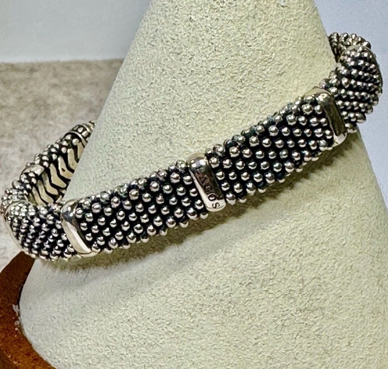 FREE SHIPPING! Lagos Signature Caviar 925 Sterling Silver Torque Beaded Mesh Bracelet 46g