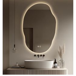 Brand New In The Box- LED Mirror for Bathroom 22x30 in, Stepless Dimmable Irregular Backlit Mirror with 3 Colors, Anti-Fog, Memory, Al-Alloy Lampshade