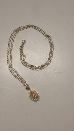 14k Gold Necklace with Virgin Mary Pendant